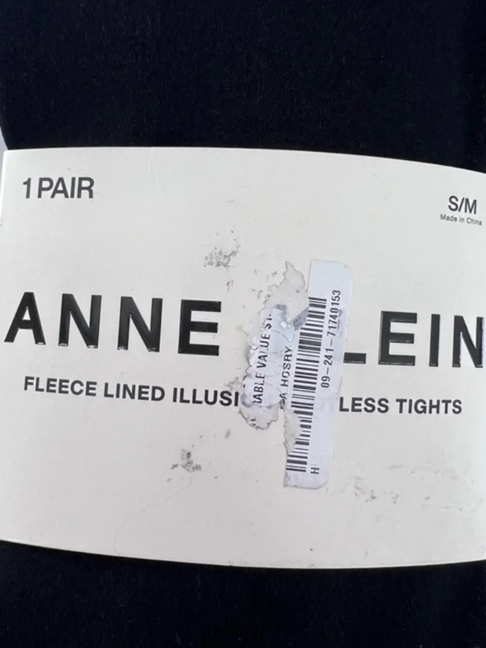 Anne Klein Fleece Lined Illusion Footless Tights S/M Black NWT
